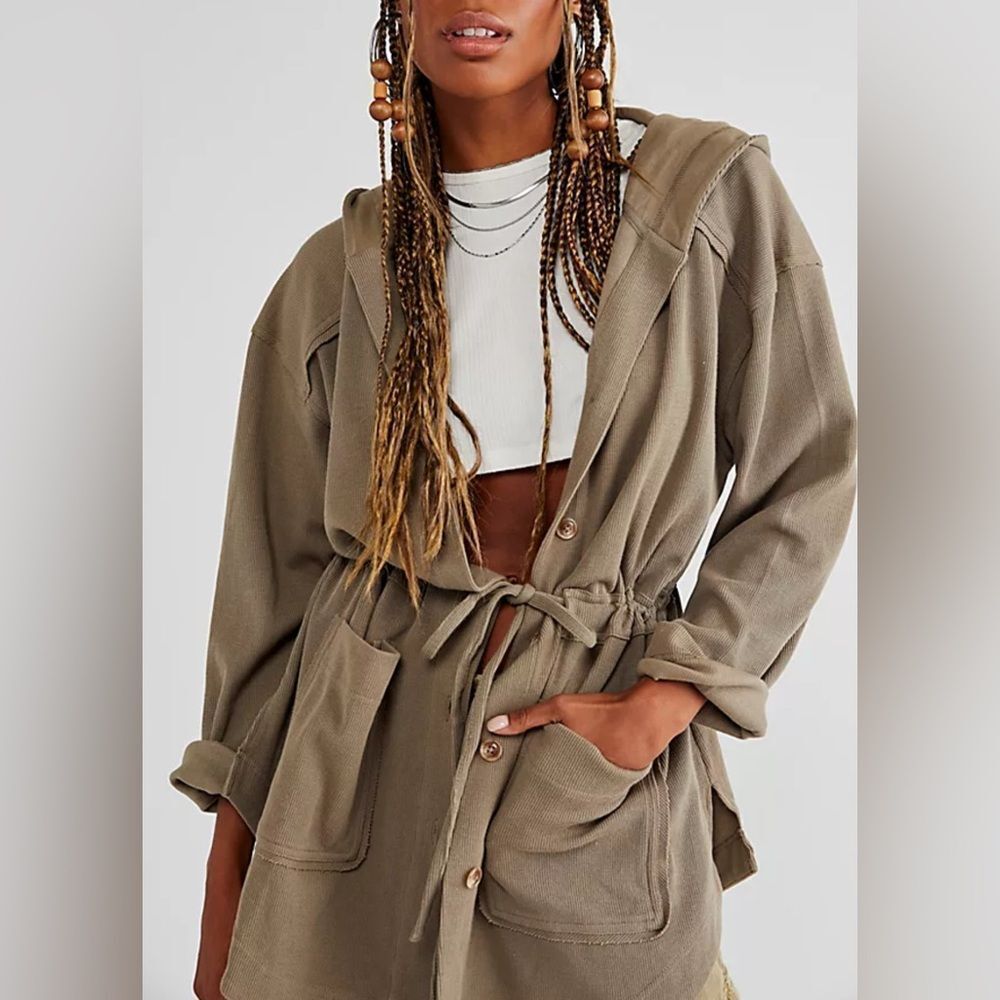 FP Beach by Free People Rikki cardigan Button-Up Hoodie Jacket in Sage (S)